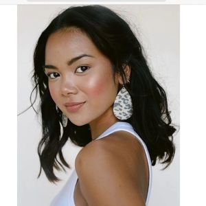 Nickel and Suede Large Teardrop Leather Earrings Leopard Suede